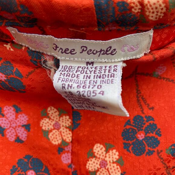 Free People Capri Pants Floral Pull-On Side Tie Casual Red Medium Boho Bohemian - Picture 7 of 7